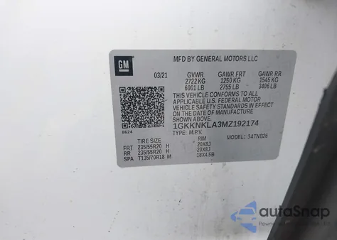 2021 GMC Acadia Fwd Sle from USA, damaged, VIN 1GKKNKLA3MZ192174